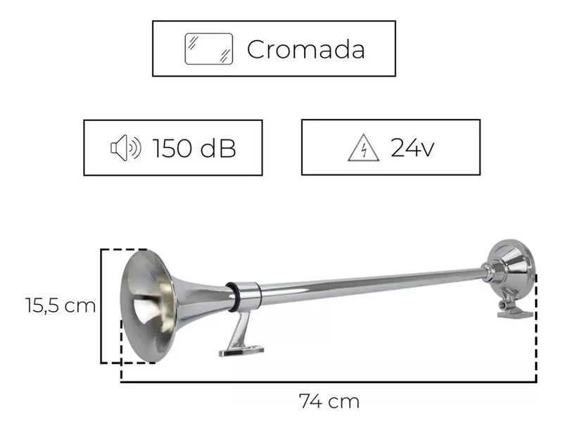 BUZINA AR MARITIMA 74CM COMPLETO 2PCS KIT